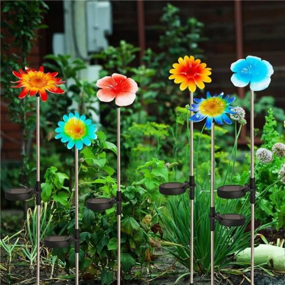6 Pack Solar Garden Lights Outdoor Decor Colorful Flower Light - Picture 4 of 7